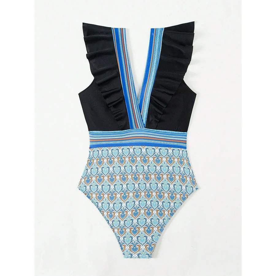 Hlboký V-krk jednodielny Rouf Edge Bikini Vintage