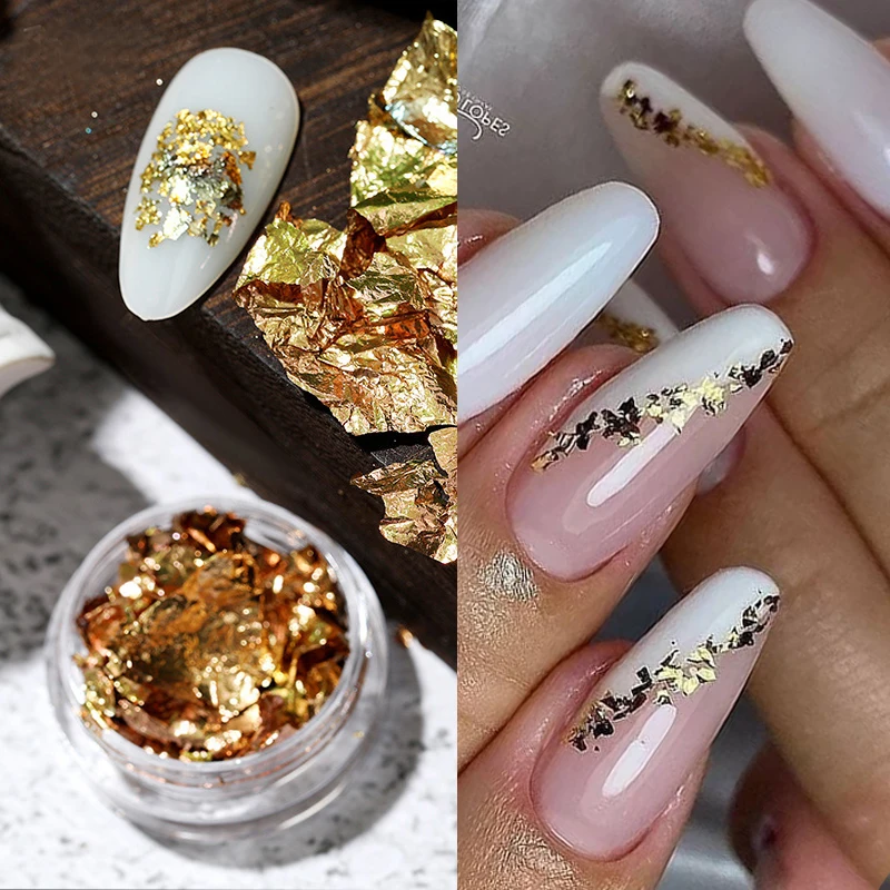 Hliníková fólia fólie pre nechtové zlato strieborné trblietky vločky UV gél poľský paillette chrómový prášok DIY manikúru nechty dekorácie