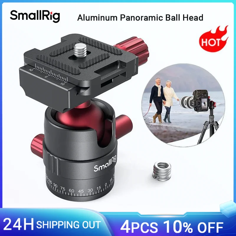 Hliníková panoramatická guľová hlava Smallrig drží až 5 kg s 1/4 až 3/8 skrutkovým adaptérom s 1/4 palcovým rýchlou doskou topánky -3034