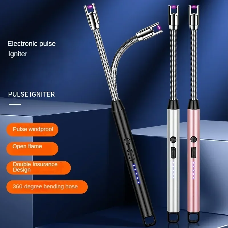 Hliníková trubica USB Arc Pulse Ignition Gun Sviečka plynový kachle Igniter 360 stupňov hadica zapaľovač vonkajší veterný odolný vetru