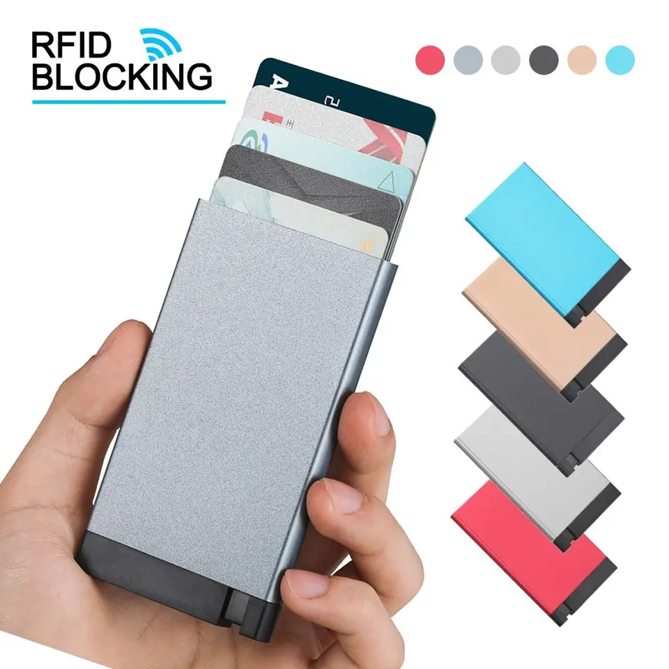 Hliníková zliatina Držiteľ kreditnej karty Automatické vyskakovacie okno RFID Card Case Anti Cumft Peňaženka antimagnetické identifikačné karty