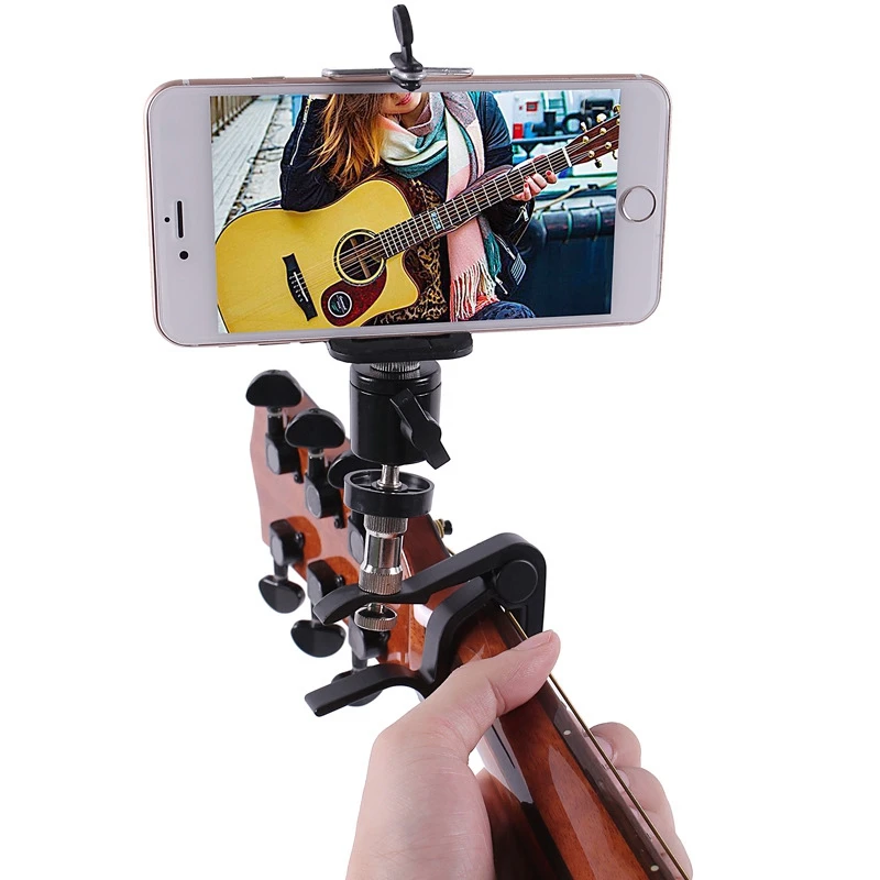 Hliníková zliatina Guitar Capo s držiakom na držiak na telefón Klip Dock v náhrade krku Clamp pre gitaru ukulele