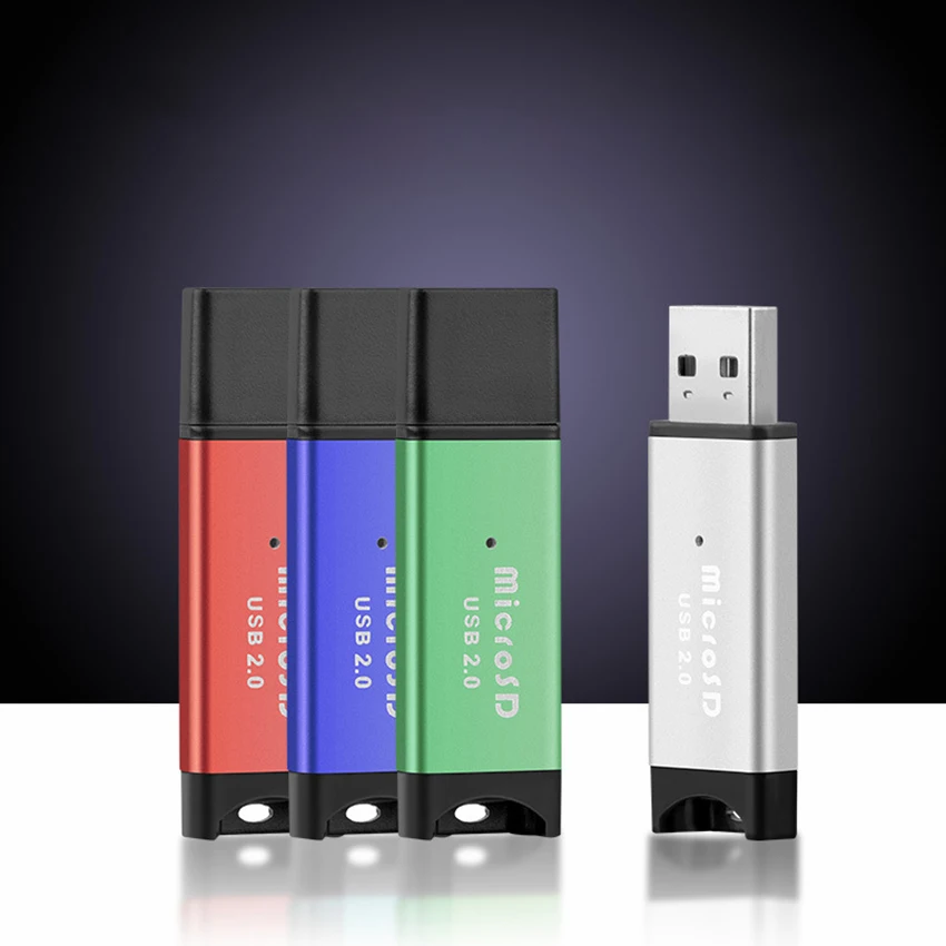 Hliníková zliatina SD Card Reader USB2.0 čítačka kariet High Speed ​​Smart TF prenosný prenosný adaptér Náhodná farba