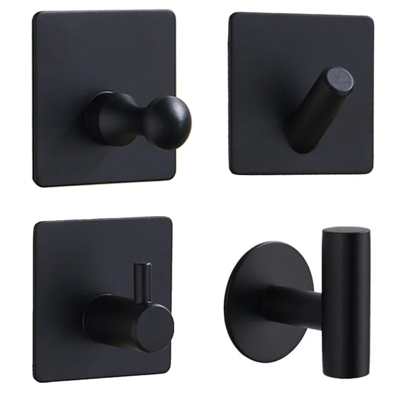 Hliníková zliatina Čierny rúž na hák na háčik na hák na uterák pre kúpeľňu Self Adhesive Rustpproof Hook Hanger pre kuchynský hardware