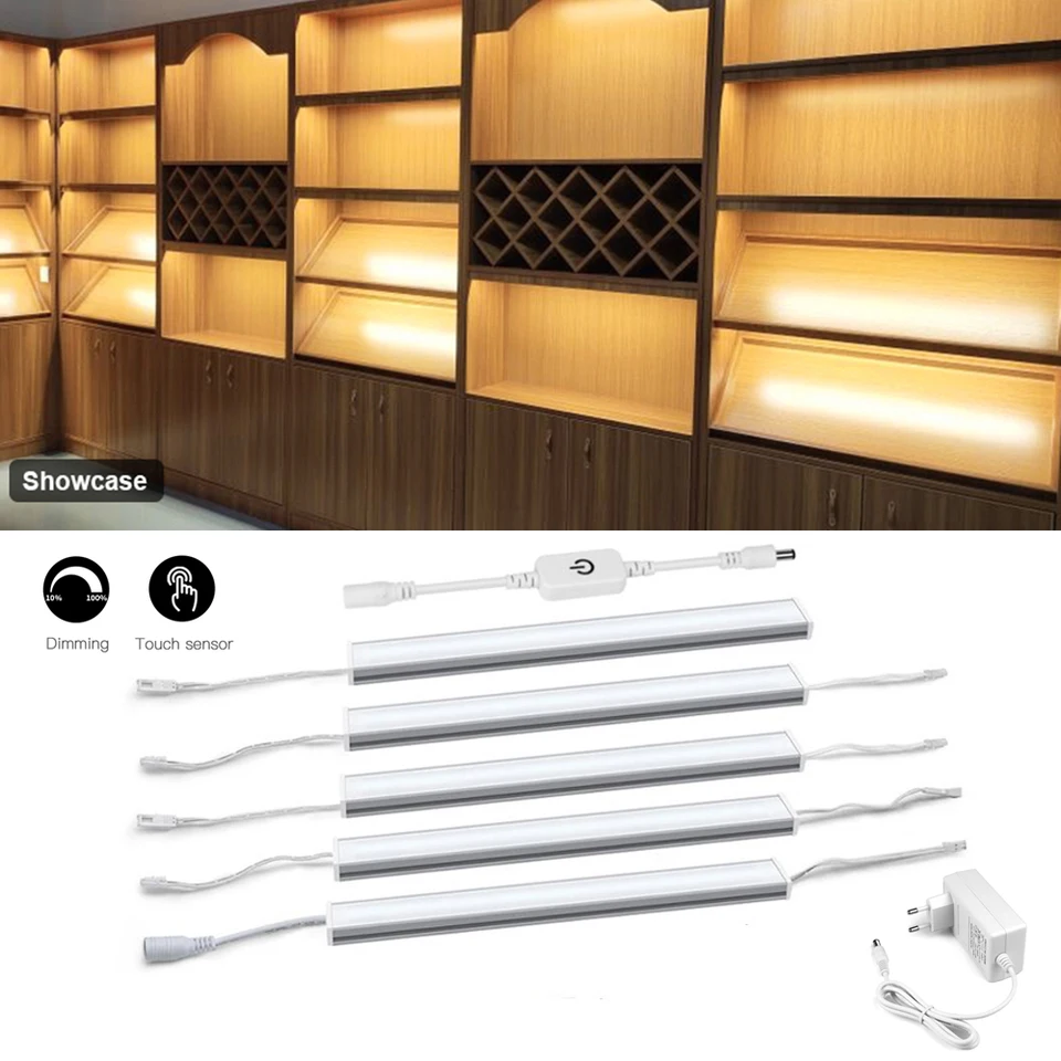Hliníková škrupina kuchynská LED svetlá tyčinka 30/40/50 cm 12 V dotyk stmievacia swtichová skrinka šatníka šatníka vínnej skrinky Zobrazená lampa teplá/biela