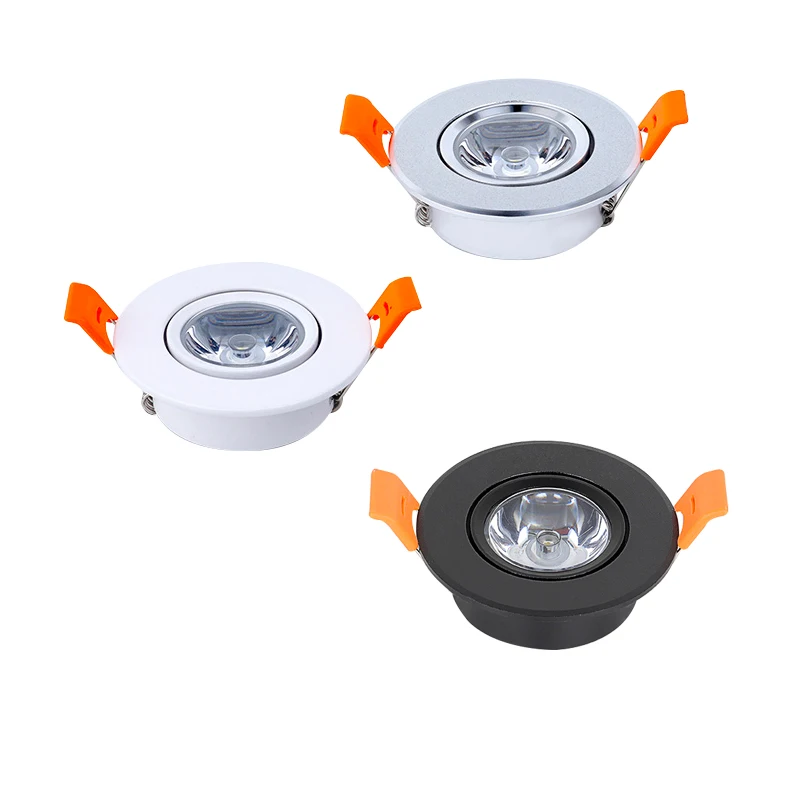 Hliníkové okrúhle LED dióda Stlmiteľné stropné stropné svetlo 1W 3W AC90-260V DC12V zapustené LED bodové svetlo LED LED žiarovka 50 mm s vodičom
