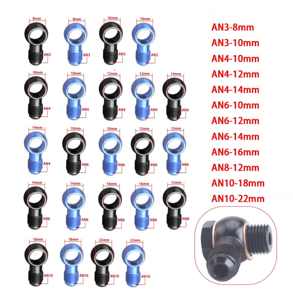 Hliníkový banjo adaptér Adapter AN3 AN4 AN6 AN8 AN10 AG až 12 mm 14 mm 16 mm brzdenie čiernej farby