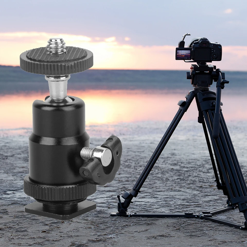 Hliníkový bleskový statív Mount 1/4 Hot Shoe Adapter Metal Cradle Guľová hlava so zámkovým doplnkom 360 stupňov pre GoPro