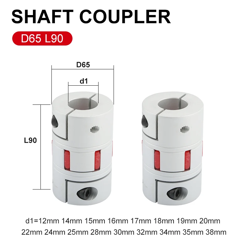 Hliníkový mei flexibilný hriadeľ spojky D65L90 Plum Coupling Star Engrabrava Sermo -Motor Connector 15/16/18/19/20/22/22/24/25 mm