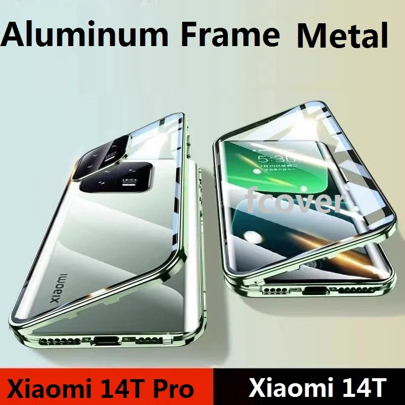 Hliníkový rám pre Xiaomi 14T Pro Case Glass Scree Screen Cover Magnetic 360 Ochranný kryt