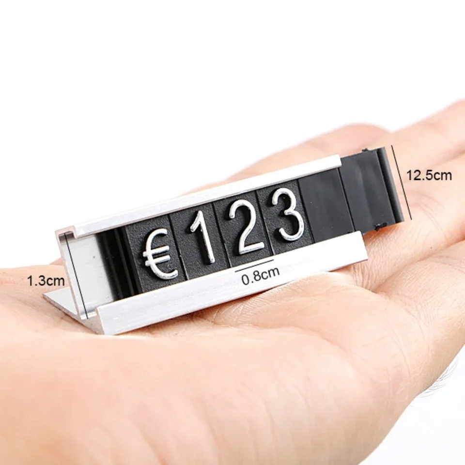 Hliníkový rám šperky Numalerstvo Ceny Cube Sign Sign Appress Number Displej na počítadlo značiek štítok Spravidla pre maloobchodný obchod