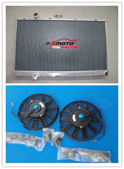 Hliníkový závodný radiátor + ventilátor pre Mitsubishi Lancer Evo 4 5 6 96-00 00 99 98 97 Mt Turbo
