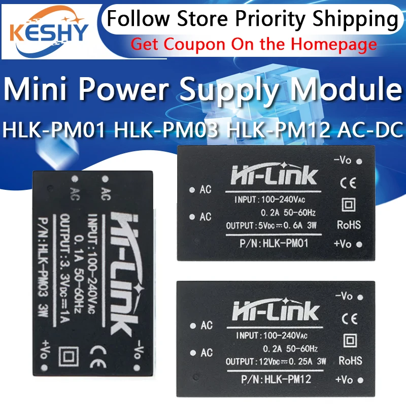 HLK-PM01 HLK-PM03 HLK-PM12 AC-DC 220V až 5V/3,3V/12V Mini napájací napájací modul inteligentný spínač domácnosti HLK-5M05