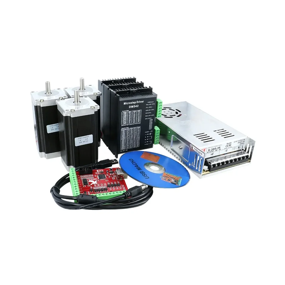 HLtnc NEMA 23 Krokový motor 425oz-in + DM542 Vodiče + napájací zdroj 350W + DB25 Breakout Board Sada krokov Motor