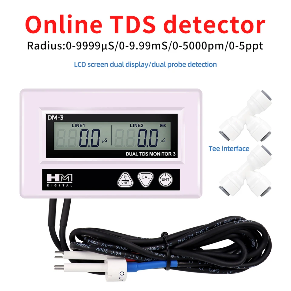 HM DM3 Online TDS EC EC Tester kvalita vody Duálna sonda TDS Meter LCD Displej pitná voda bazén akvárium Fish Tank EC tester