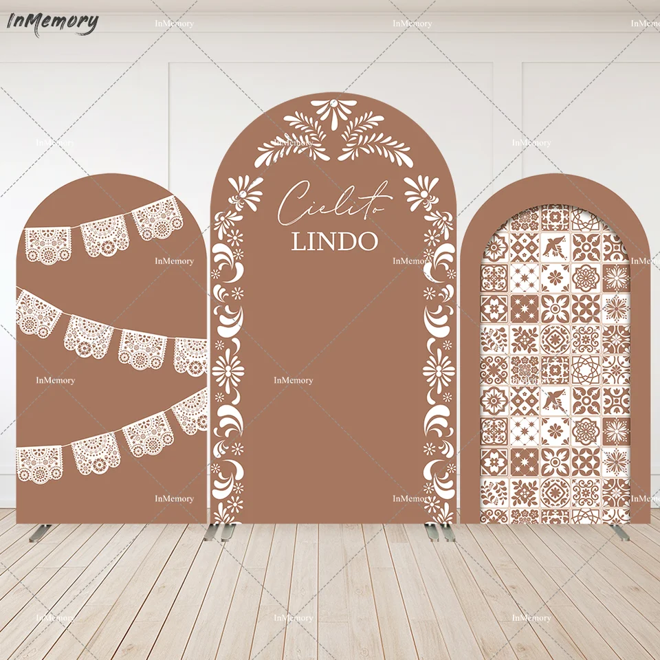 Hnedá mexická svadobná strana Talavera Arched Cover Wall Cielito Lindo Arch Pozadie pre dekoráciu bábätko Dvojnásobok Banner