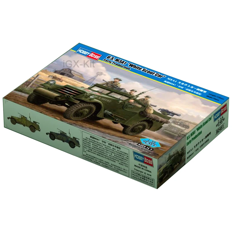 Hobbyboss 82451 1/35 Scale US M3A1 White Scout CAR VOZIDLO VOZIDLO VOZIDLA REMPORA CRESTY PLASTNÁ MODEL SÚPRAVA