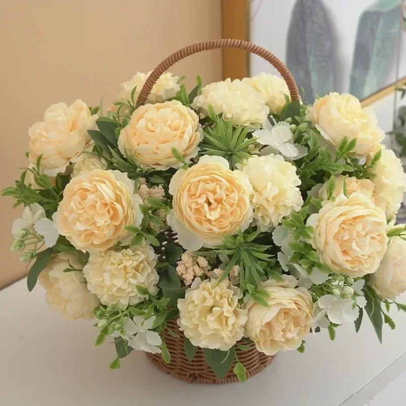 Hodvábne napodobňovanie kvety žlté hydrangeas pivonky kytica v kancelárii dekorácie umelé hydrangea pivonové kvetinové obývacia izba dekorácia