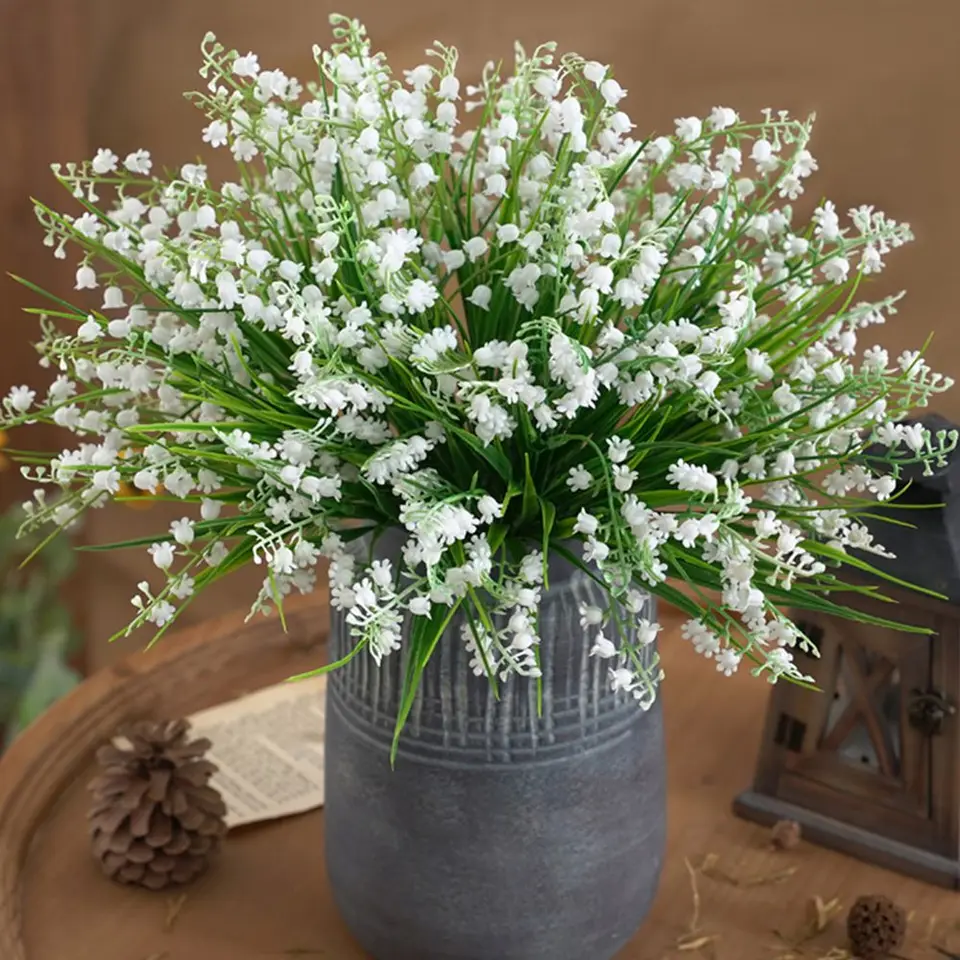 Hodvábne umelé kvety Lily z údolia Horúca predaj Svadobná svadobná kytica Vianoce Vonkajší záhradný veniec dom
