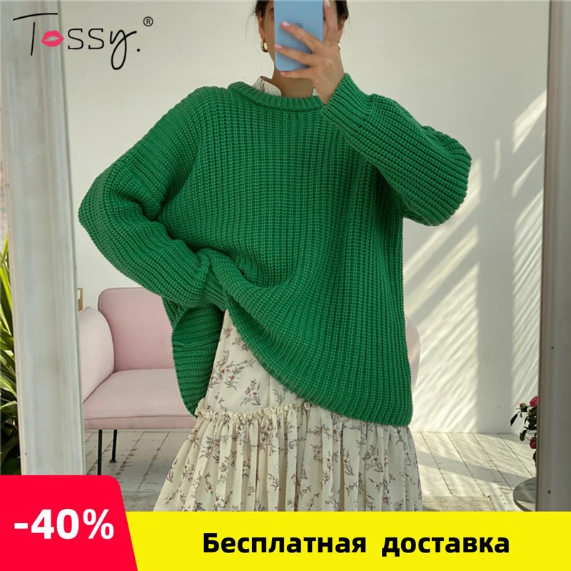 Hody na jeseň Príležitostné pletené pletené zelené zelený sveter Ženy s dlhým rukávom voľné zahusťujúce pullovy Ženské pevné pletené vrcholy