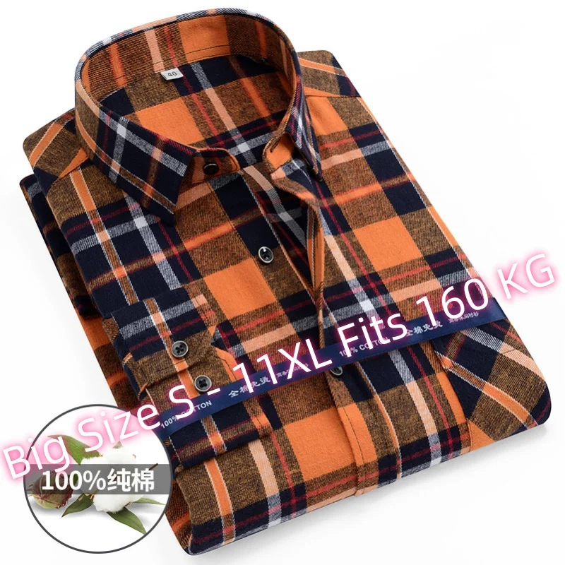 Hodí sa 160 kg 11xl 10xl 9xl-s 100 bavlnené pánske kocky s dlhým rukávom s vreckami neformálne tričká Men s dlhým rukávom Slim Fit