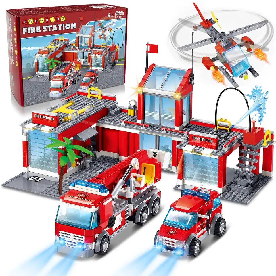 Hogokids City Fire Station Building Set-Fire Záchranná vrtuľníčka Ambulancia Hasičský hasičský hasičský hasiaci hasiaci prístroj pre deti6+