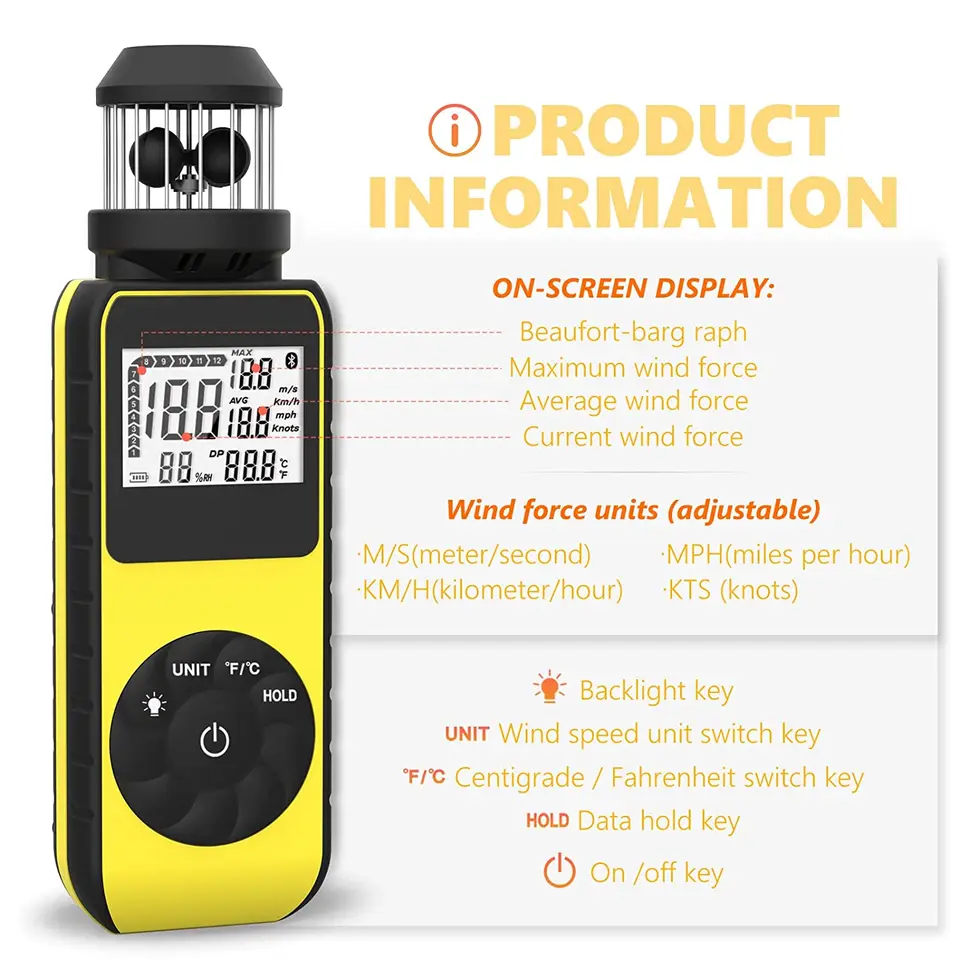 Holdpeak Anemometer HP-881M RUGHELD Mini Anemometer Aktualizácia vetra mera