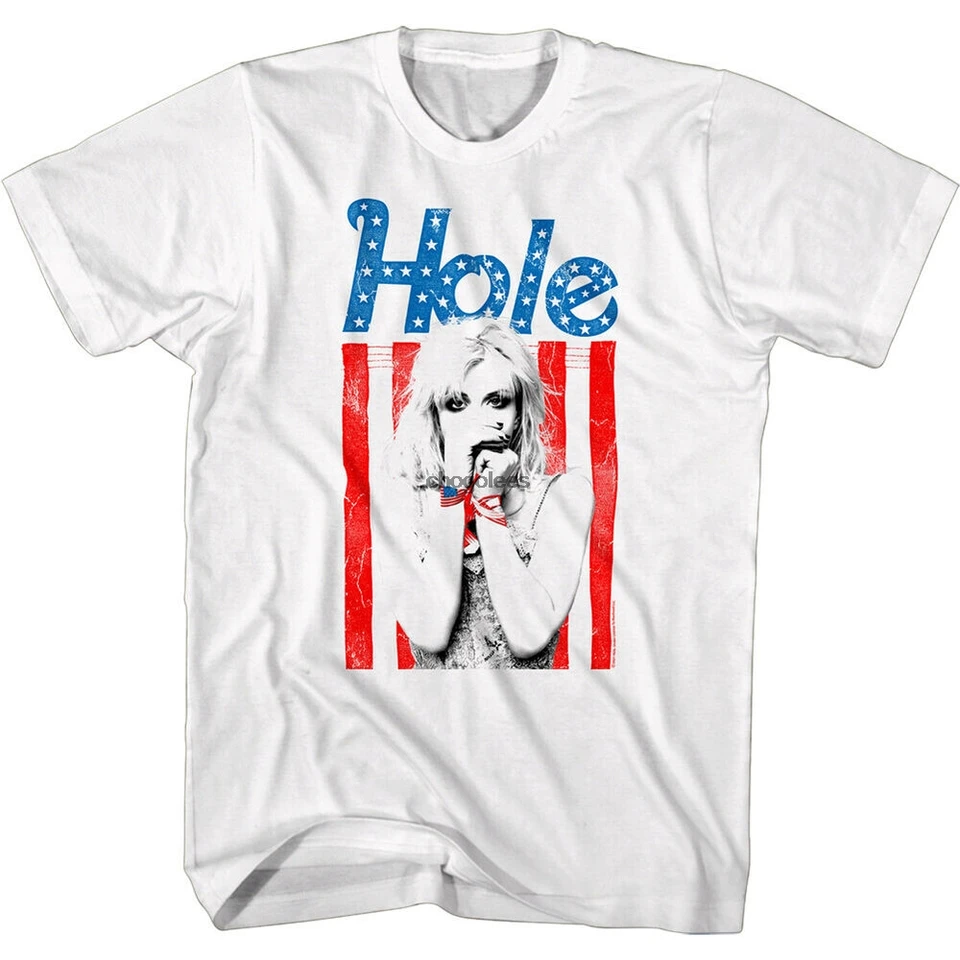 Hole Courtney Love USA Flag Mens Tričko American Stars Rock Band Tirt Tirt Concert