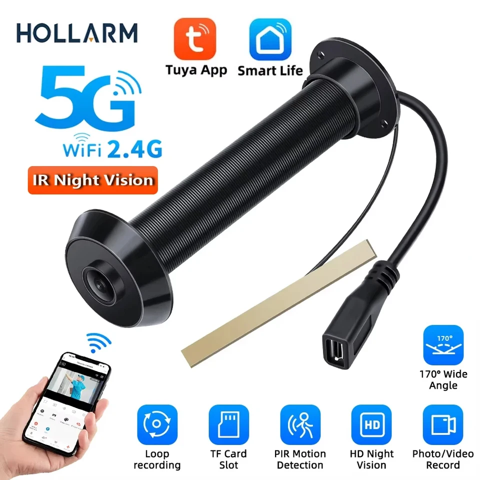 Hollarm New Tuya Video Camera Camera Home Smart 2.4g a 5G WiFi Camera Detection Detection Wireless Preser Ir Night Vision Dvery Bell