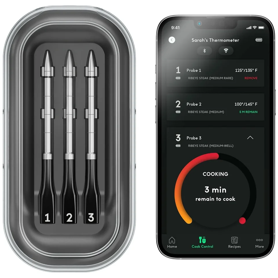 Home.Sense Smart Wireless Meat Tephrometer s 3 ultra tenkými sondami, neobmedzeným dosahom Bluetooth Mäsový teplomer