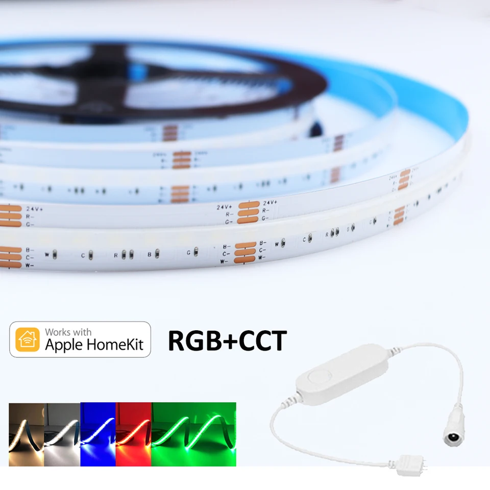 HOMEKIT WIFI RGB+CCT COB LED Strip 24V RGBCW VYSOKÁ Hustota Flexibilná dojateľná RA90 Lineárne svetlo Siri hlasové ovládanie vnútorné osvetlenie