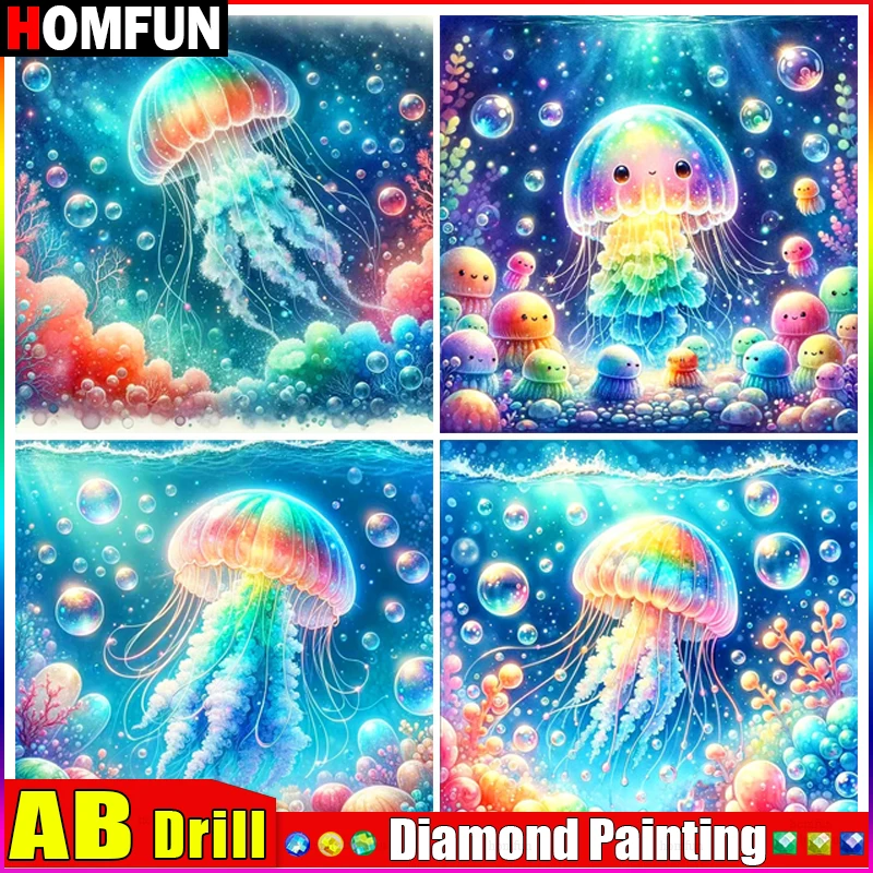 Homfun AB 5D Diamond Painting Full Square/Round Animal Holesfish Obrázok Rodinného kameňa Diy Diamond Domovod