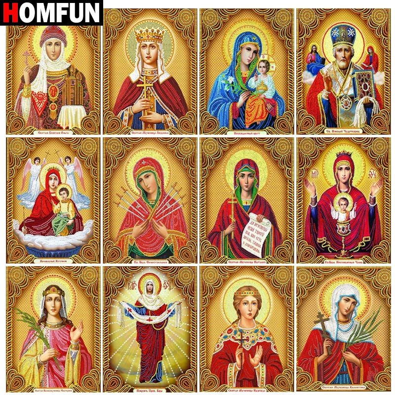 Homfun DIY 5D Diamond Painting Náboženské postavy Úplné diamantové výšivky Obrázok kamienok pre festivalové darčeky