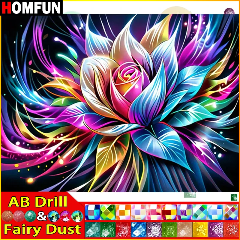 Homfun Fairy Dust AB Diamond Painting Full štvorcový/okrúhly diamant scenéria kvetina vyšíva 5D kamienok