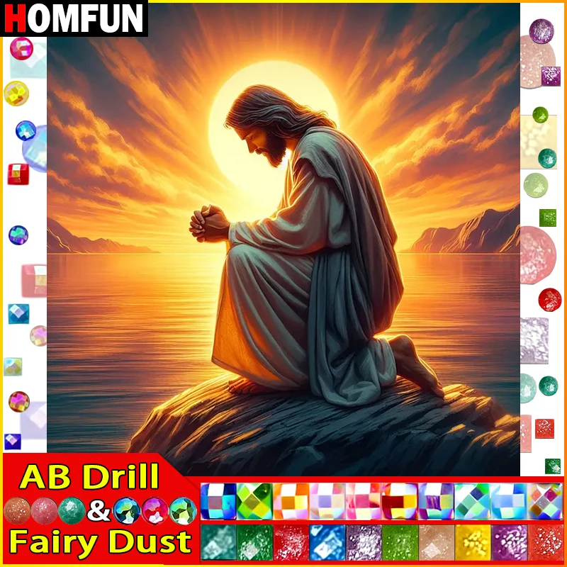 Homfun Fairy Prach AB Diamond výšivka DIY Diamond Painting Kit Religion Man 5D vyšívanie Diamond Home Decoration