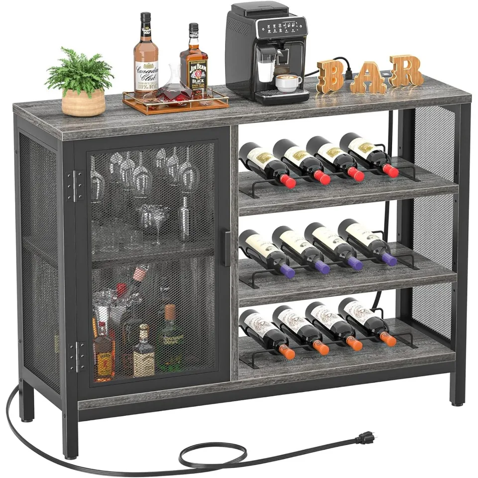 Homieasy vinárna barová skrinka s elektrickými zásuvkami, priemyselné barové skrinky pre alkohol a okuliare, likér kaviarne Mini Coffee Bar