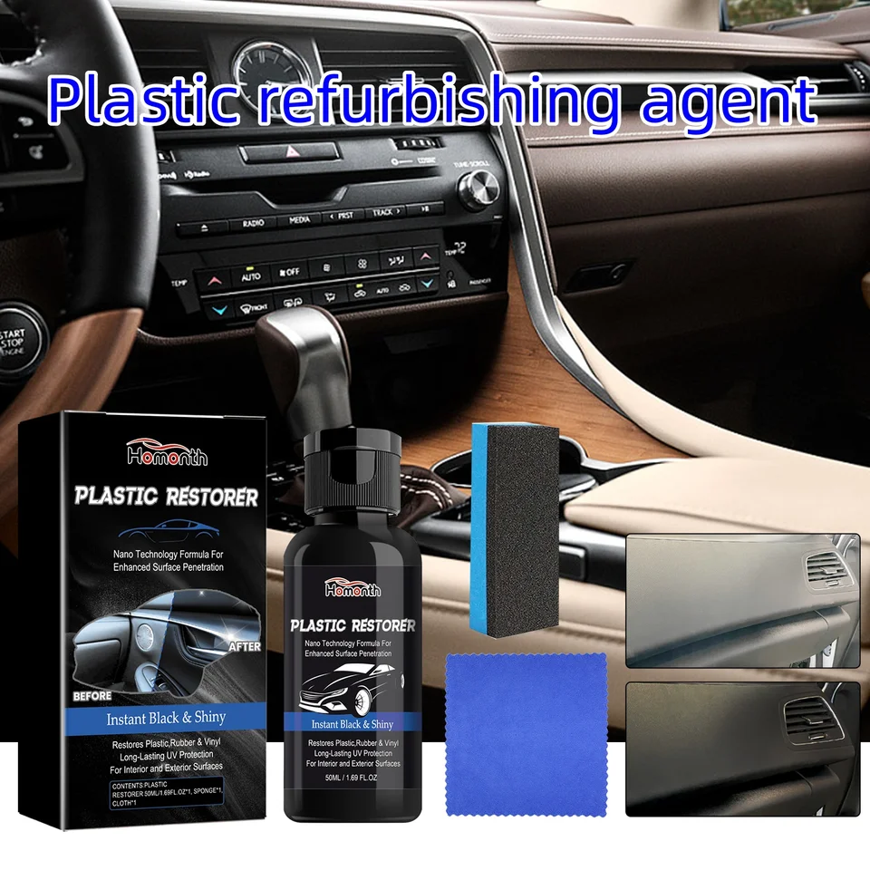 Homonth 1set Car Plast Restorer Poľského koženého čističa Sprej späť do čierneho leskového interiéru plastový renovátor