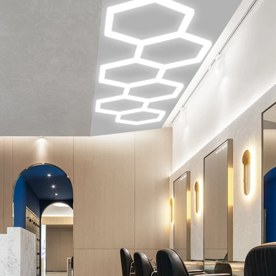 Honeycomb LED svetlá garáž šesťhranná lampa 110V-240V LED trubica stropné osvetlenie pre holičstvo