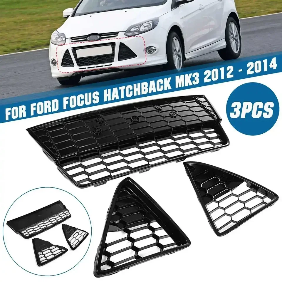 Honeycomb Mesh Front Bumper Grille Grille Grille Grille Grille pre Ford Focus MK3 2012-2014 Racing Grills Fog Light Grill Body Body Kit