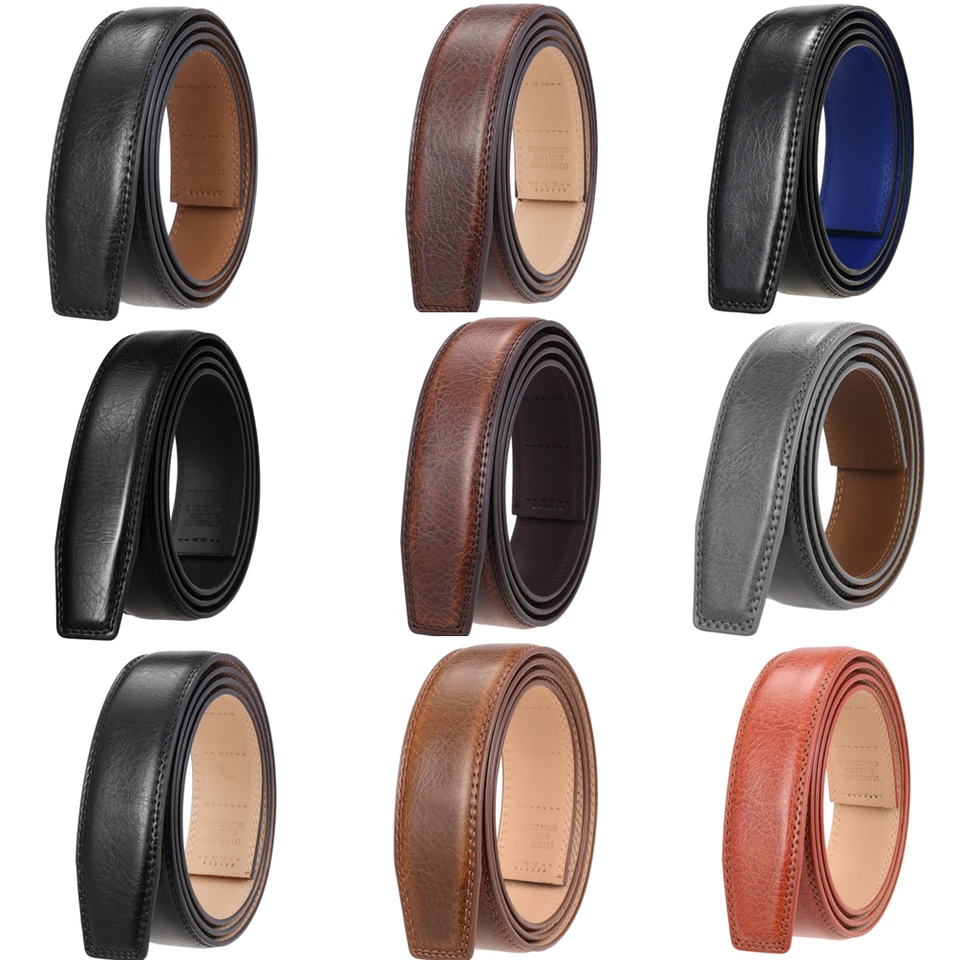 Hongmioo No Buckle 3,5 cm šírka šírky Cowskin Originálny kožený opasok bez automatického spúta