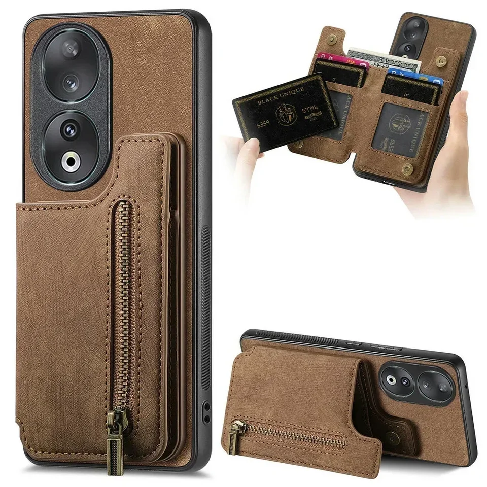 Honor90 Lite Honor 200 100 90 5G 2024 Kožené puzdro Zipper karta peňaženka Kniha Funda Honor 200 Pro 90 Smart Phone 70 50 Zadný obal