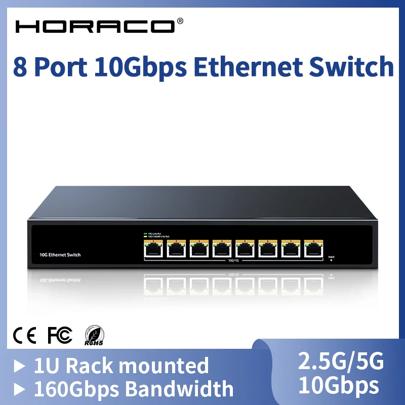 Horaco 10 Gbps 8 Port Ethernet Switch 10000Mbps Network Switcher 160G šírka pásma sieťový rozbočovač
