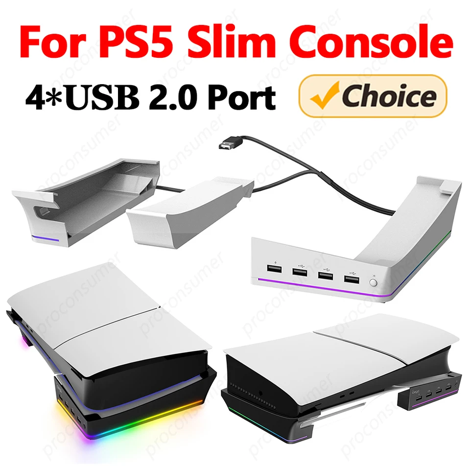 Horizontálny stojan pre PS5 Slim Console so 4 port USB nabíjacie príslušenstvo pre základné stojany pre PS5 Slim Disc & Digital Edition