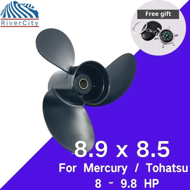 Horná vrtuľa lode 8.9x8.5 pre Tohatsu Nissan 8HP 9,8HP Outboard Screw Boat Motor Motor Hliníková zliatina Vrtuľa 3 Blade 12 Spline
