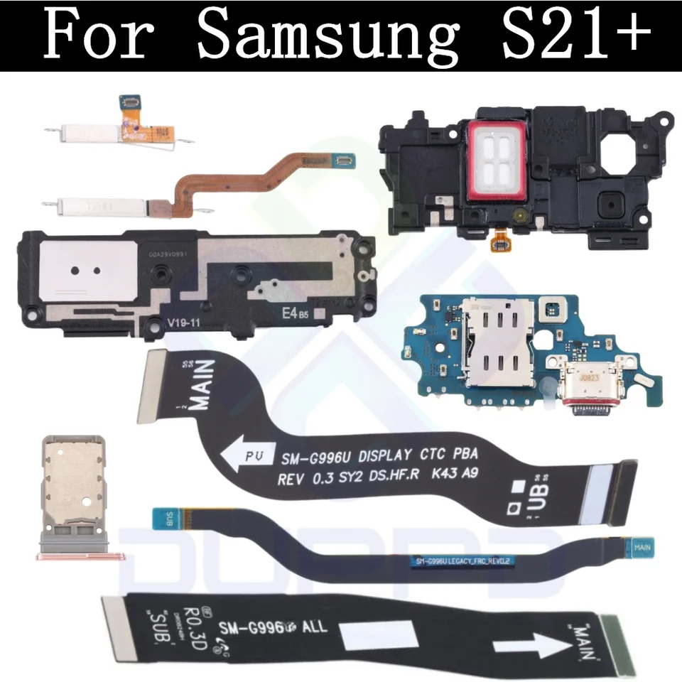 Horné uši hlasné reproduktory SIM nabíjanie karty nabíjacie doska pre Samsung S21+ plus 5G Off Off na signálnej anténe hlavná LCD základná doska LCD hlavná flex