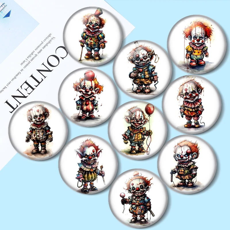 Horor Clown Boy DIY 10ks 12 mm/16 mm/18 mm/30 mm okrúhly foto sklenený Cabochon 25 mm demo Ploché chrbát Vytváranie nálezov