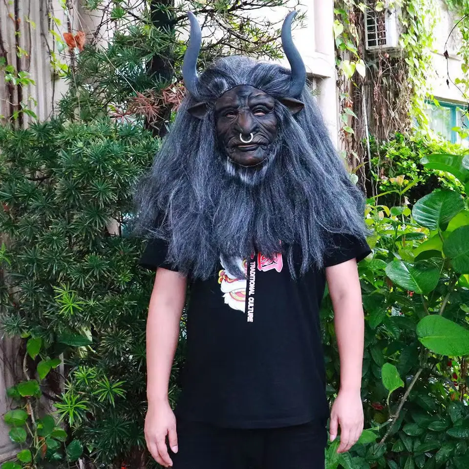 Horor Minotaur Mask s parochňovým filmom Cosplay Scary Beast Monster hlava obal Halloween Karneval Party Devil Cow Costum Props Mask