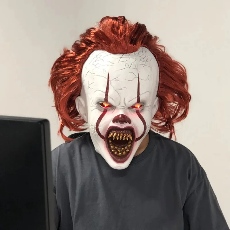 Horor Pennywise Stephen King Cosplay strašidelné červené vlasy Klaun Killer Masky LED latex prilba Halloween Party Carnival kostým prop