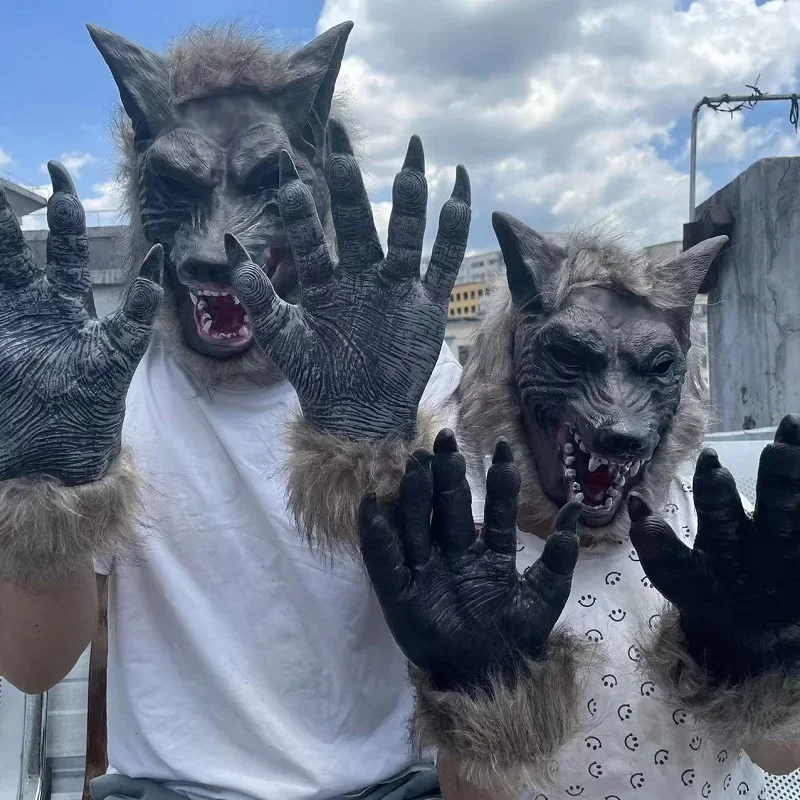 Horor vlkodlak kostýmy Halloween cosplay vlk maska ​​vlkodlaku pazúry súprava rukavíc teror