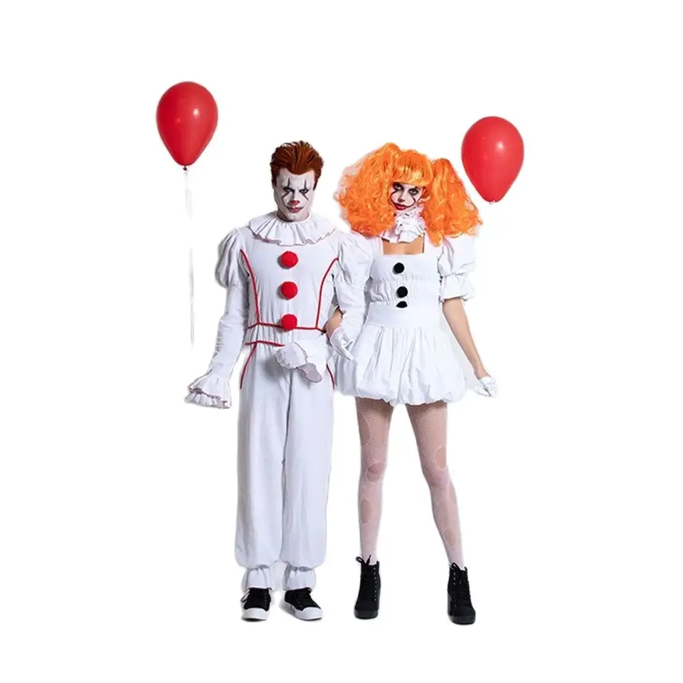 Hororový film klaun cosplay kostým biely pompón šaty biely oblek halloween dospelý pár
